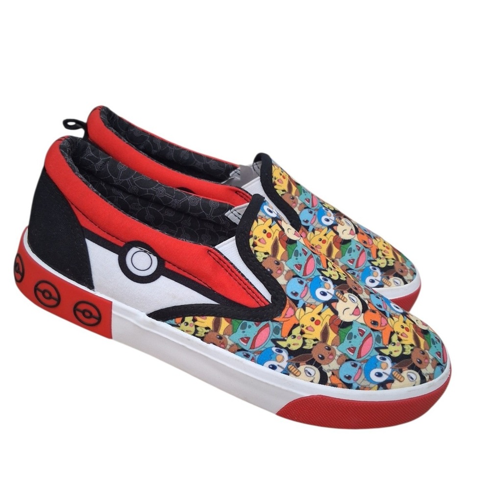 Pokémon Slip On Shoes Youth 5 Red Multi Pikachu Eevee Squirtle Canvas Sneakers